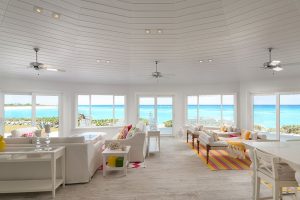 Interior of biophilic beach house on pilings