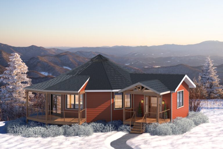 Grove 39-A round home with engineered wood siding and Timber-style covered porch, without an attached garage
